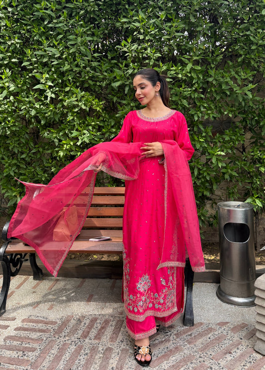 Pretty Pink Affair - 3pcs Silk Kurta Set