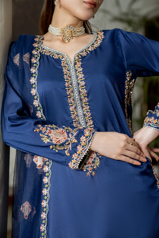 Blue Farshi Affair - 3pcs Silk Kurta Set