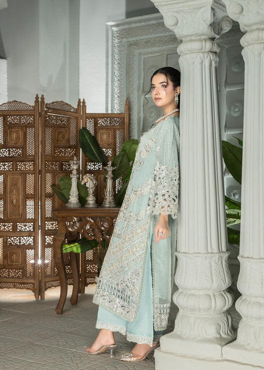 Mehru Ice Blue | 3pcs Organza