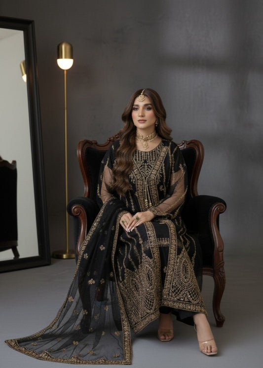 Black Elegance | 4pcs Net Gown