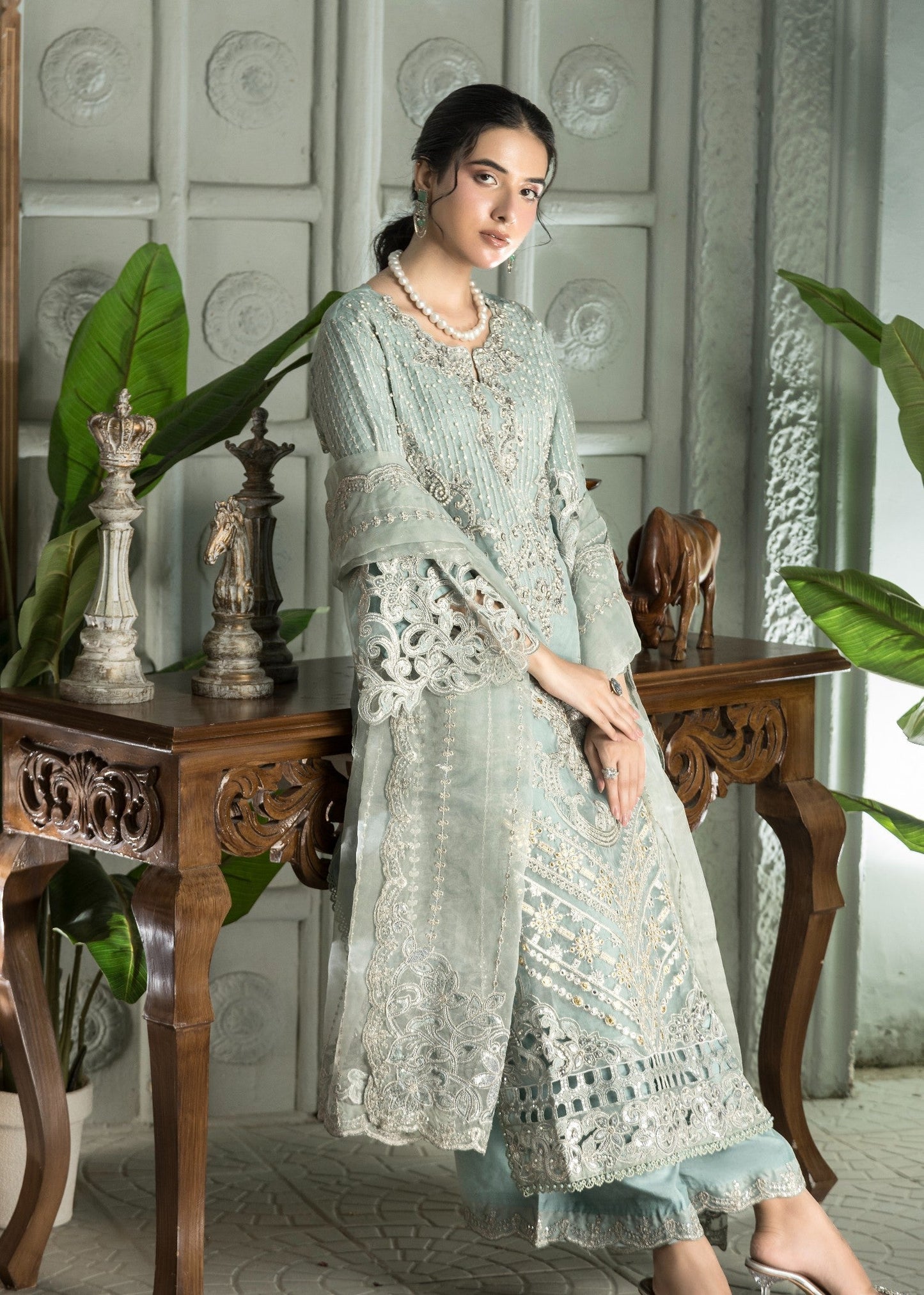 Mehru Ice Blue | 3pcs Organza