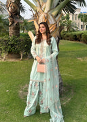 Mint Farshi Affair - 3pcs Silk Kurta Set