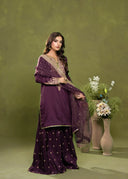 Regal Plum – Embroidered 3-Piece Festive Suit