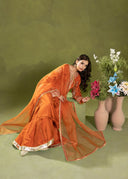 Burnt Orange – Luxury Embroidered 3-Piece Gharara Suit