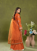 Burnt Orange – Luxury Embroidered 3-Piece Gharara Suit