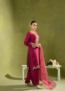 Ruby Magenta – Luxury Embroidered 3-Piece Suit