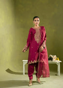 Ruby Magenta – Luxury Embroidered 3-Piece Suit