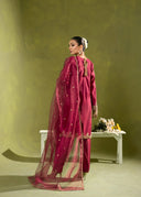 Ruby Magenta – Luxury Embroidered 3-Piece Suit