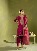 Ruby Magenta – Luxury Embroidered 3-Piece Suit