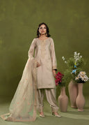 Soft Taupe – Luxury Embroidered 3-Piece Shalwar Suit