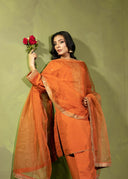 Burnt Orange – Embroidered 3-Piece Festive Suit