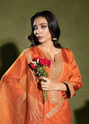 Burnt Orange – Embroidered 3-Piece Festive Suit