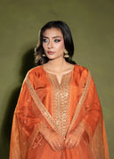 Burnt Orange – Embroidered 3-Piece Festive Suit