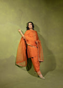 Burnt Orange – Embroidered 3-Piece Festive Suit