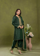 Emerald Green – Embroidered 3-Piece Festive Suit