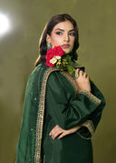 Emerald Green – Embroidered 3-Piece Festive Suit