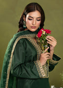 Emerald Green – Embroidered 3-Piece Festive Suit