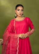 Crimson Pink – Embroidered 3-Piece Festive Suit