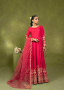 Crimson Pink – Embroidered 3-Piece Festive Suit