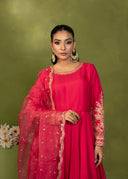 Crimson Pink – Embroidered 3-Piece Festive Suit