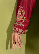 Deep Maroon – Embroidered 3-Piece Festive Suit