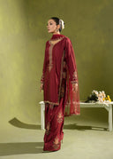 Deep Maroon – Embroidered 3-Piece Festive Suit