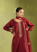 Deep Maroon – Embroidered 3-Piece Festive Suit