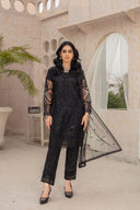 Black Beauty - 3 Piece Embroidered Net