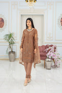 Coffee Elegance - 3 Piece Embroidered Net