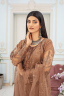 Coffee Elegance - 3 Piece Embroidered Net