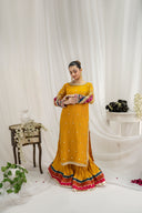 Gulnar Mustard - 3 Piece Chiffon Sharara Set