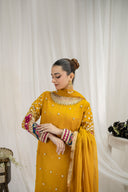 Gulnar Mustard - 3 Piece Chiffon Sharara Set
