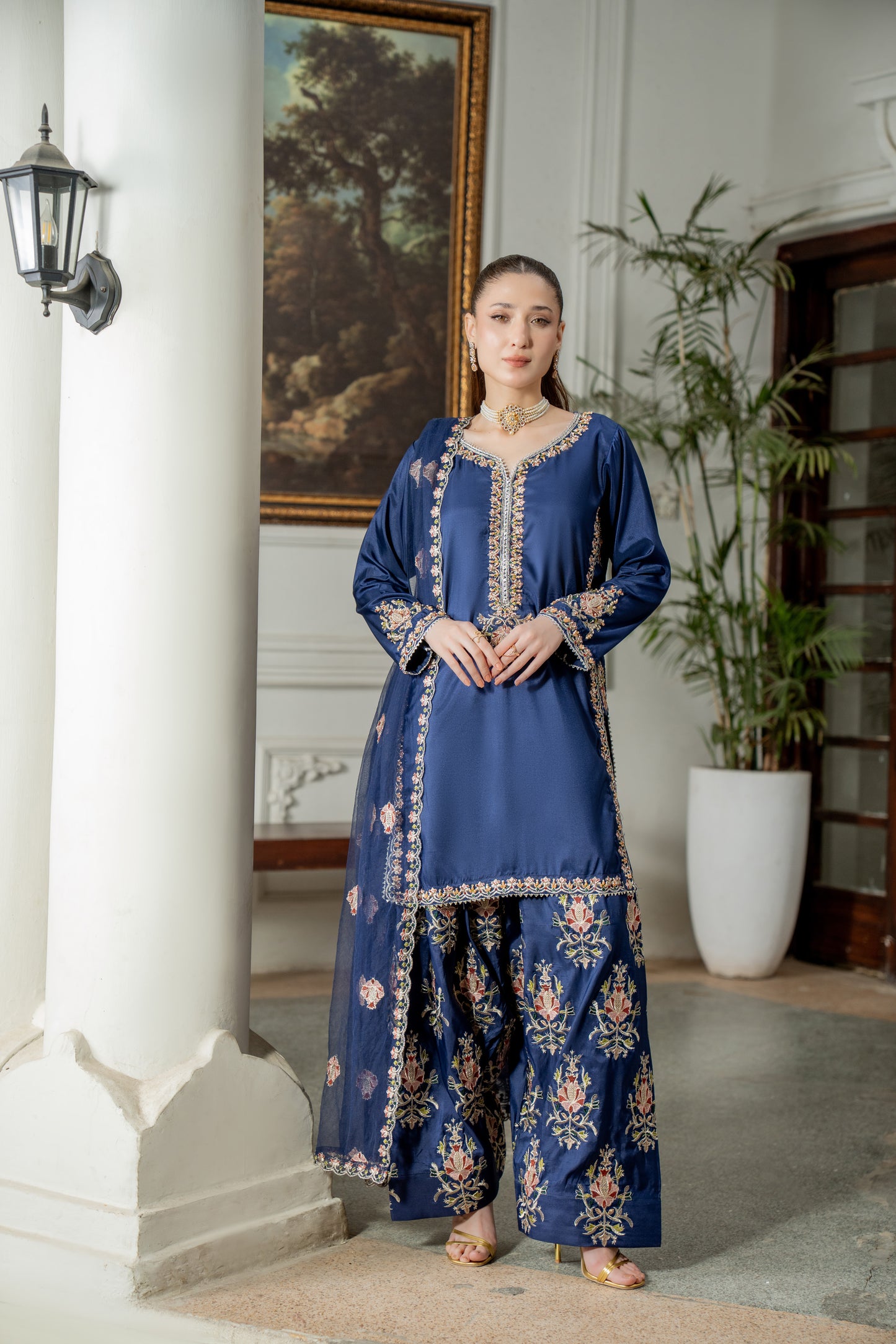 Blue Farshi Affair - 3pcs Silk Kurta Set
