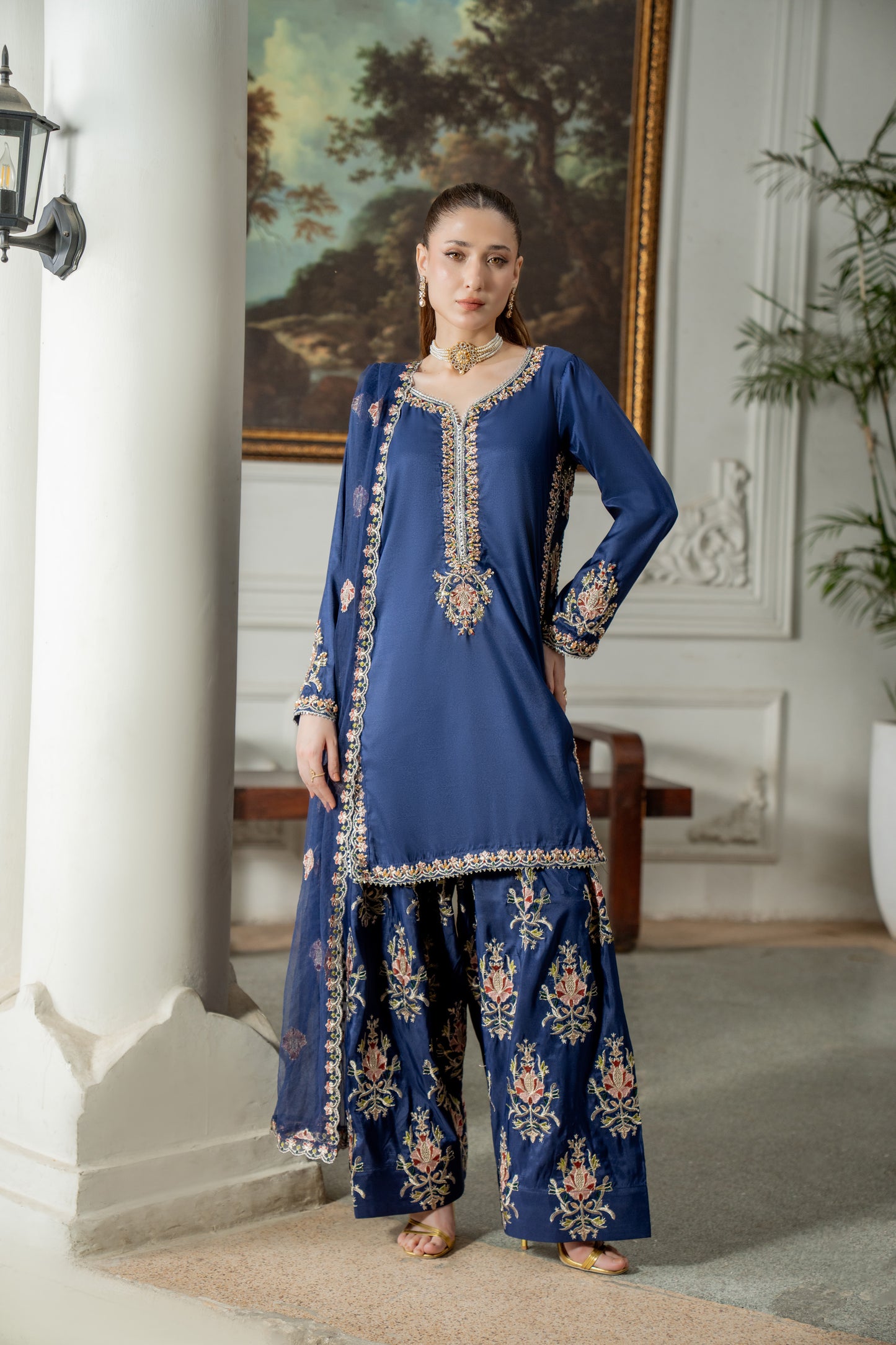 Blue Farshi Affair - 3pcs Silk Kurta Set