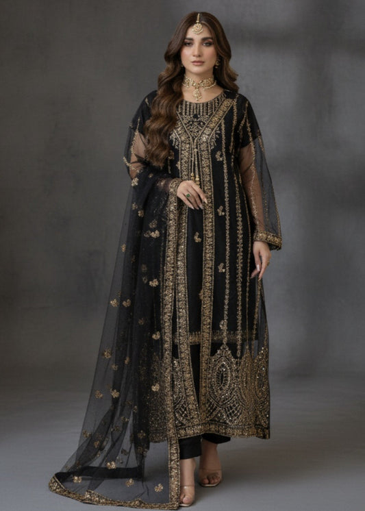 Black Elegance | 4pcs Net Gown