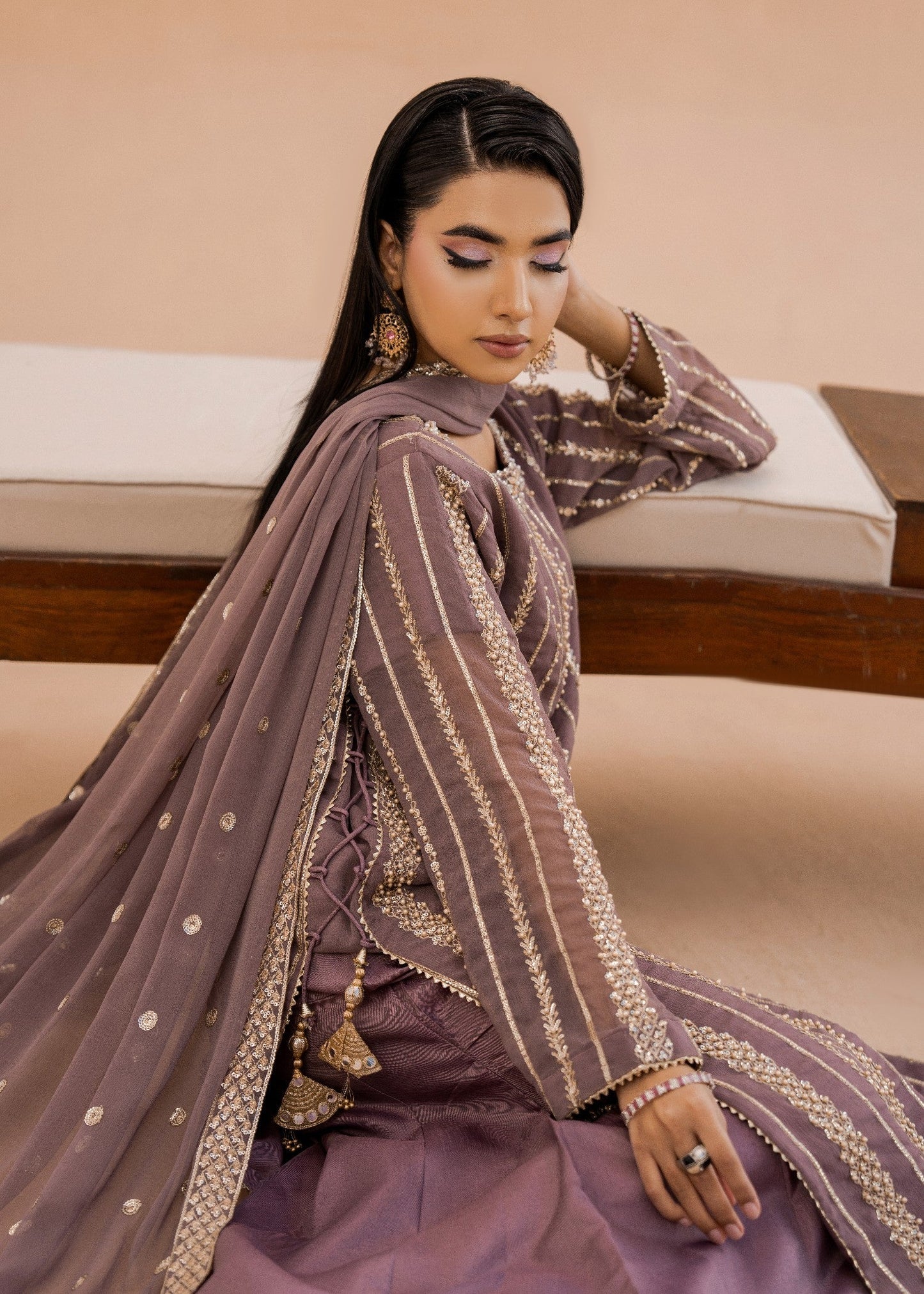 Hania Mauve | 3pcs Sharara Set