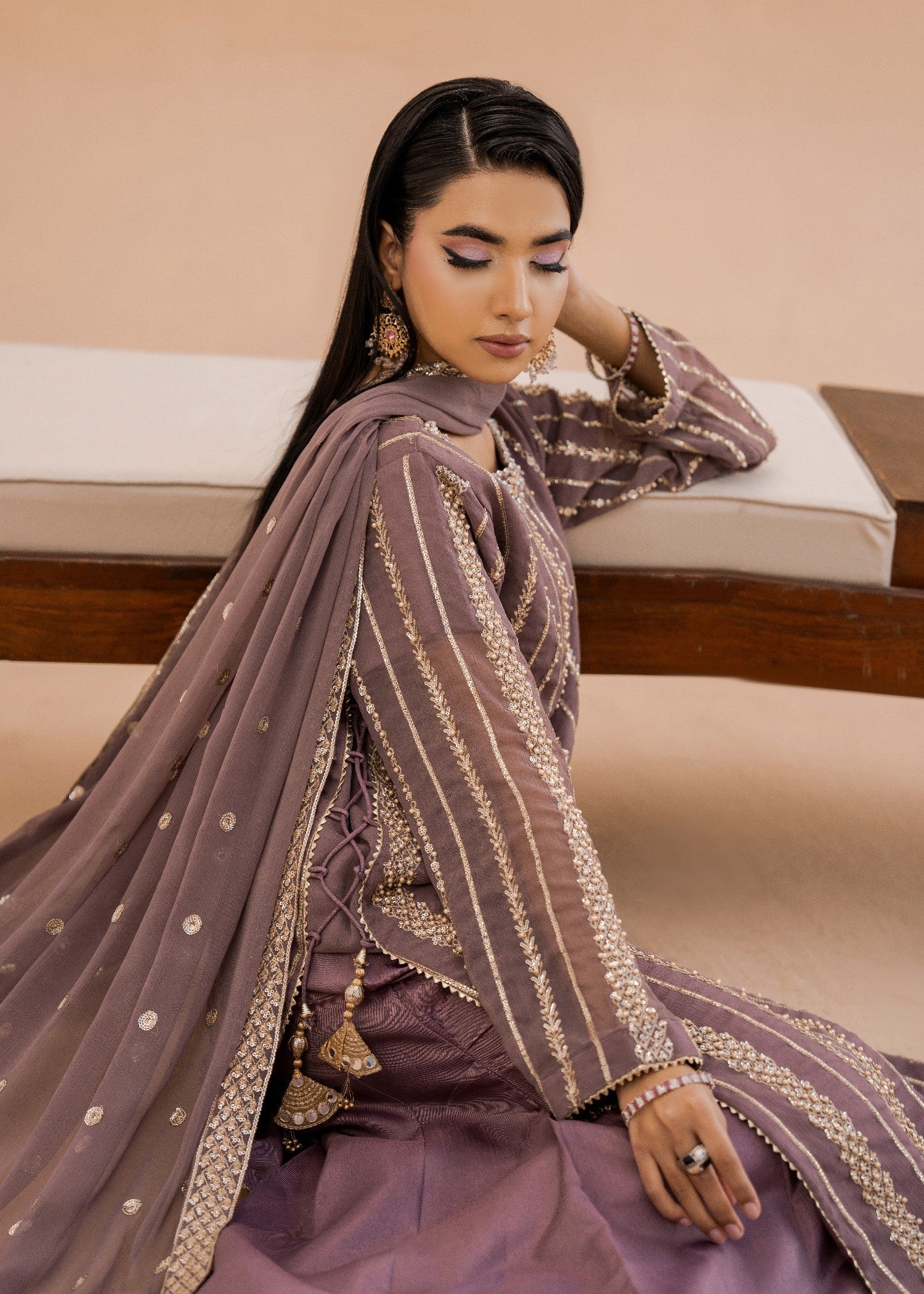 Hania Mauve | 3pcs Sharara Set