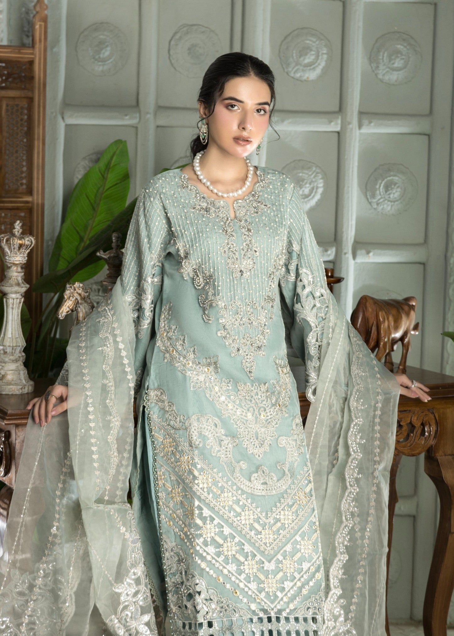 Mehru Ice Blue | 3pcs Organza