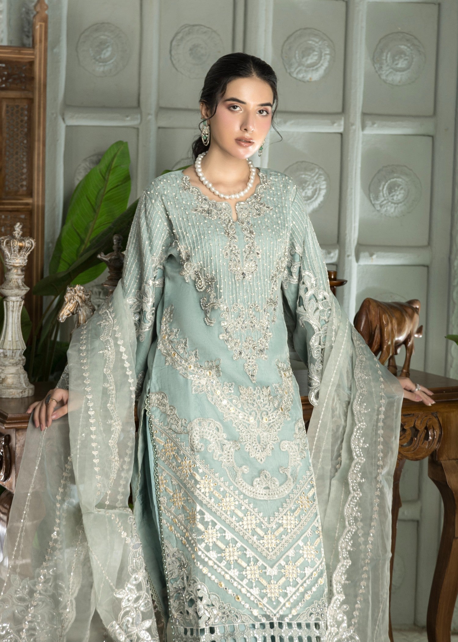 Mehru Ice Blue | 3pcs Organza