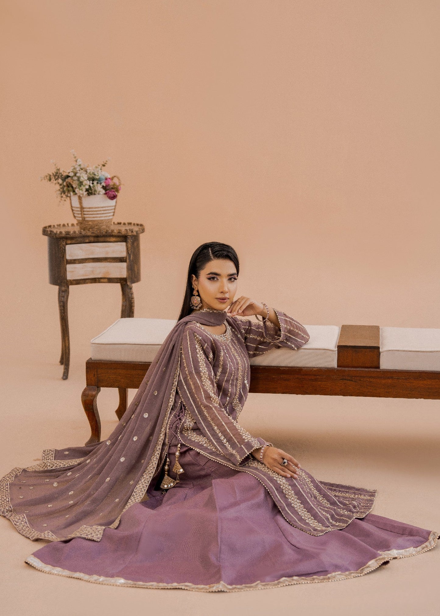 Hania Mauve | 3pcs Sharara Set