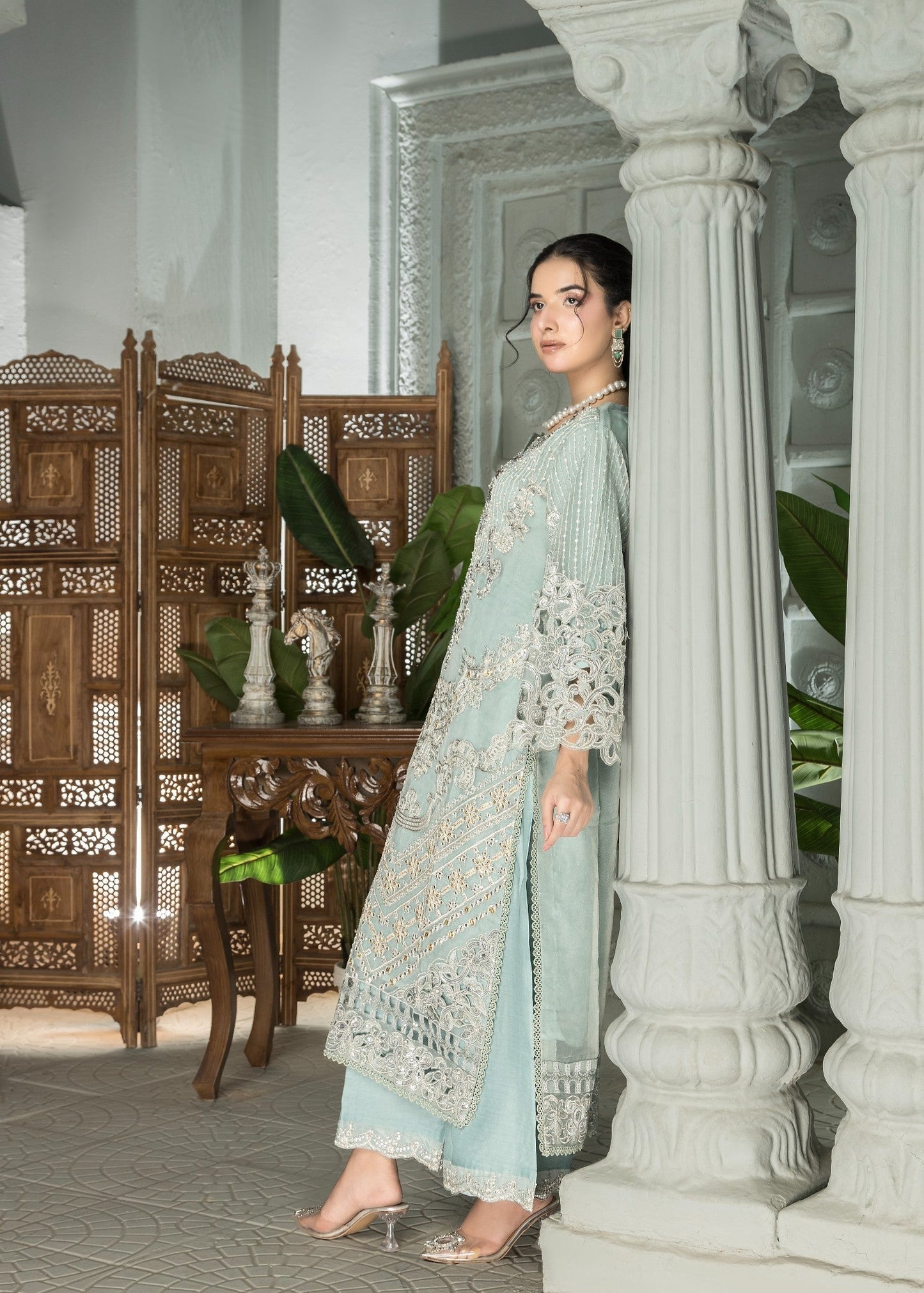 Mehru Ice Blue | 3pcs Organza