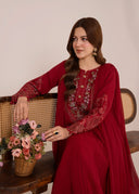 Red Crush - 3pc Chiffon Pishwas
