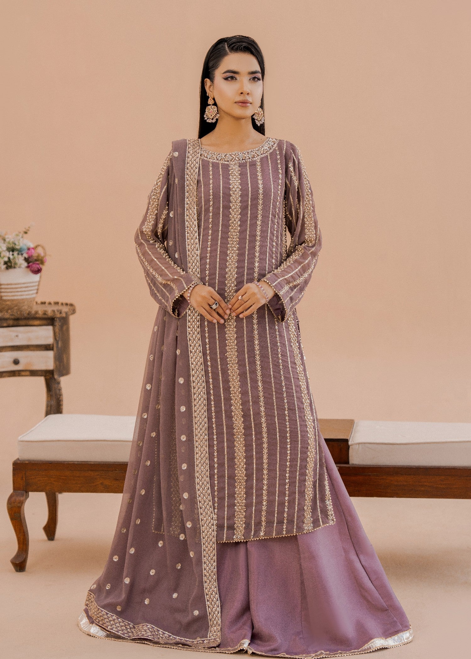 Hania Mauve | 3pcs Sharara Set