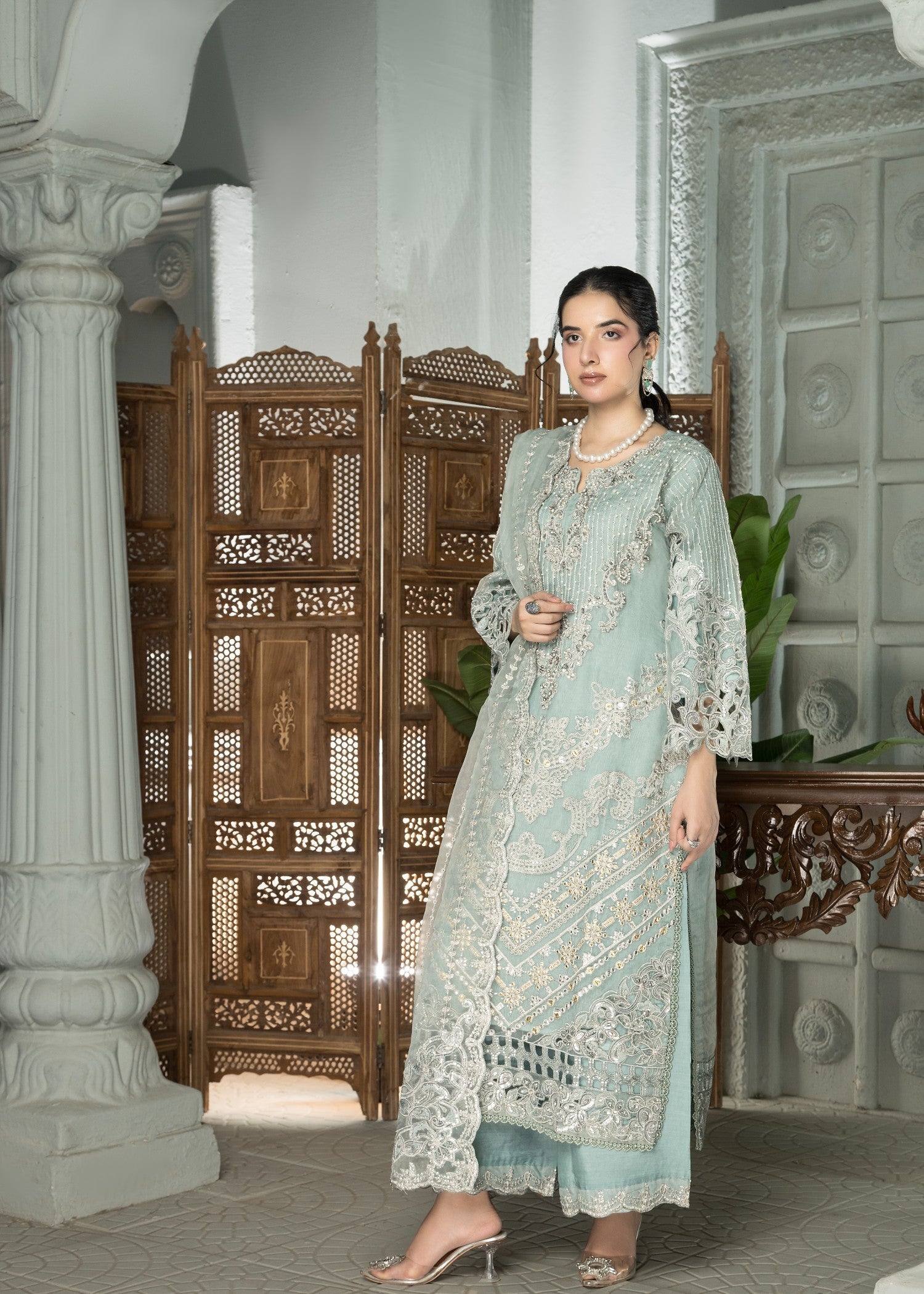 Mehru Ice Blue | 3pcs Organza