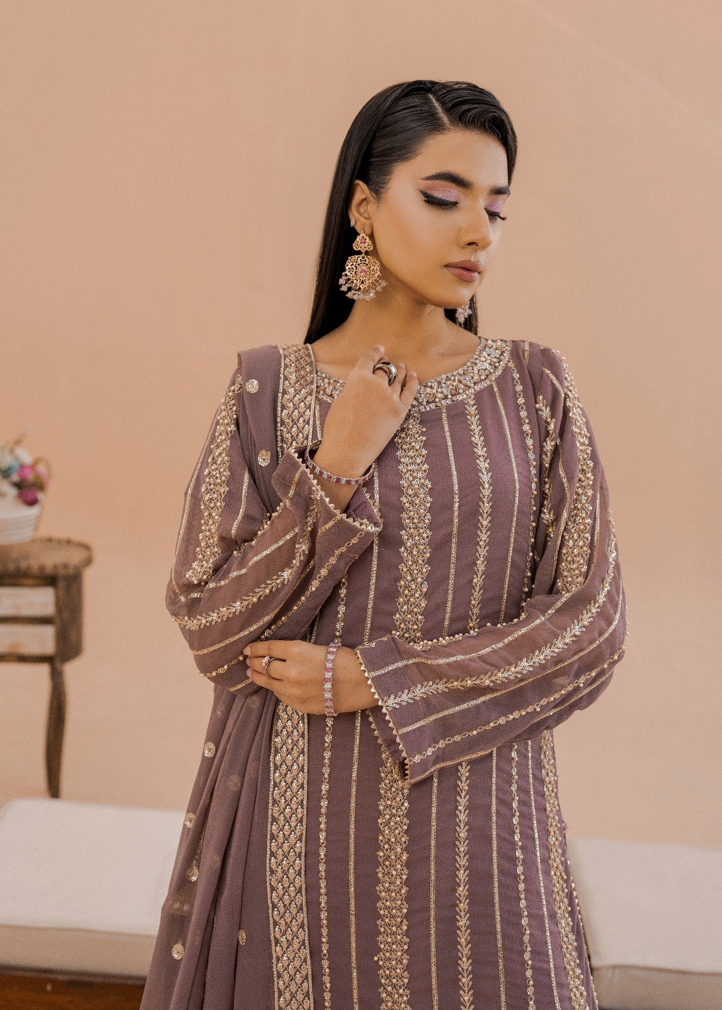 Hania Mauve | 3pcs Sharara Set