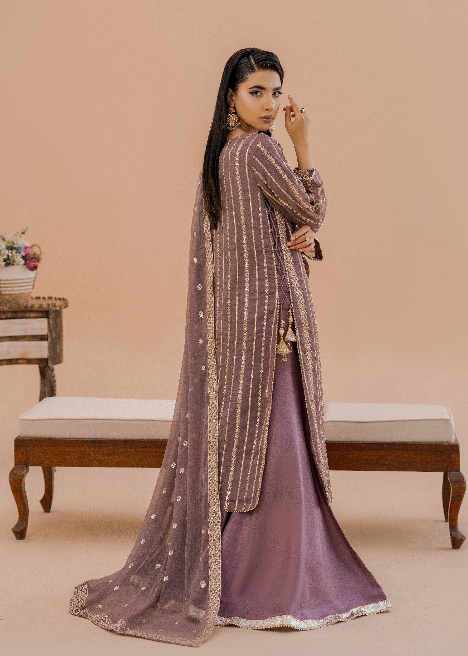 Hania Mauve | 3pcs Sharara Set