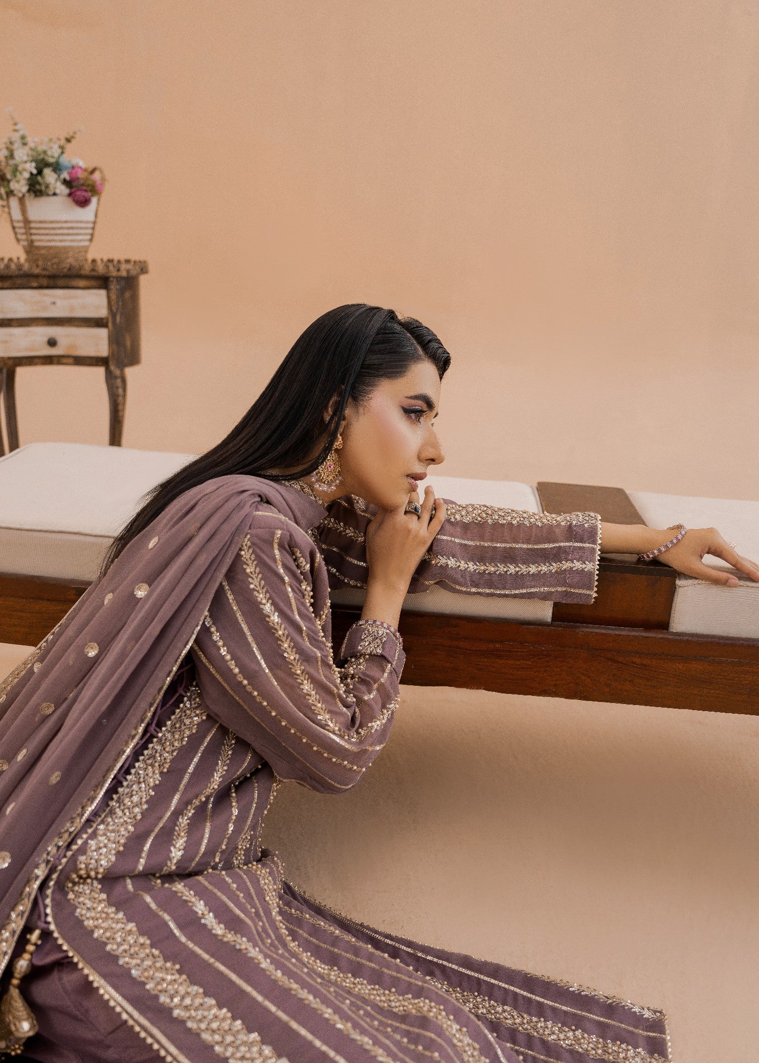 Hania Mauve | 3pcs Sharara Set